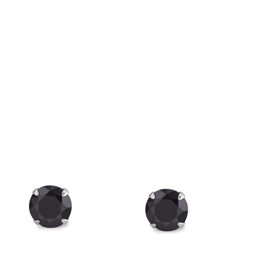 Stud earrings Silver Zirconia Black, 2 Stones, round, 7 mm Rhodium plated