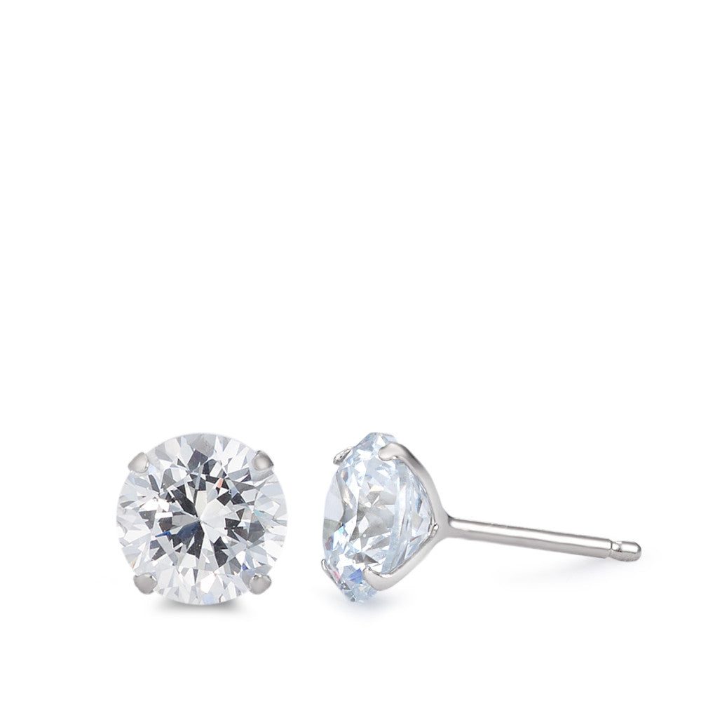 Stud earrings Silver Zirconia 2 Stones, round, 8 mm