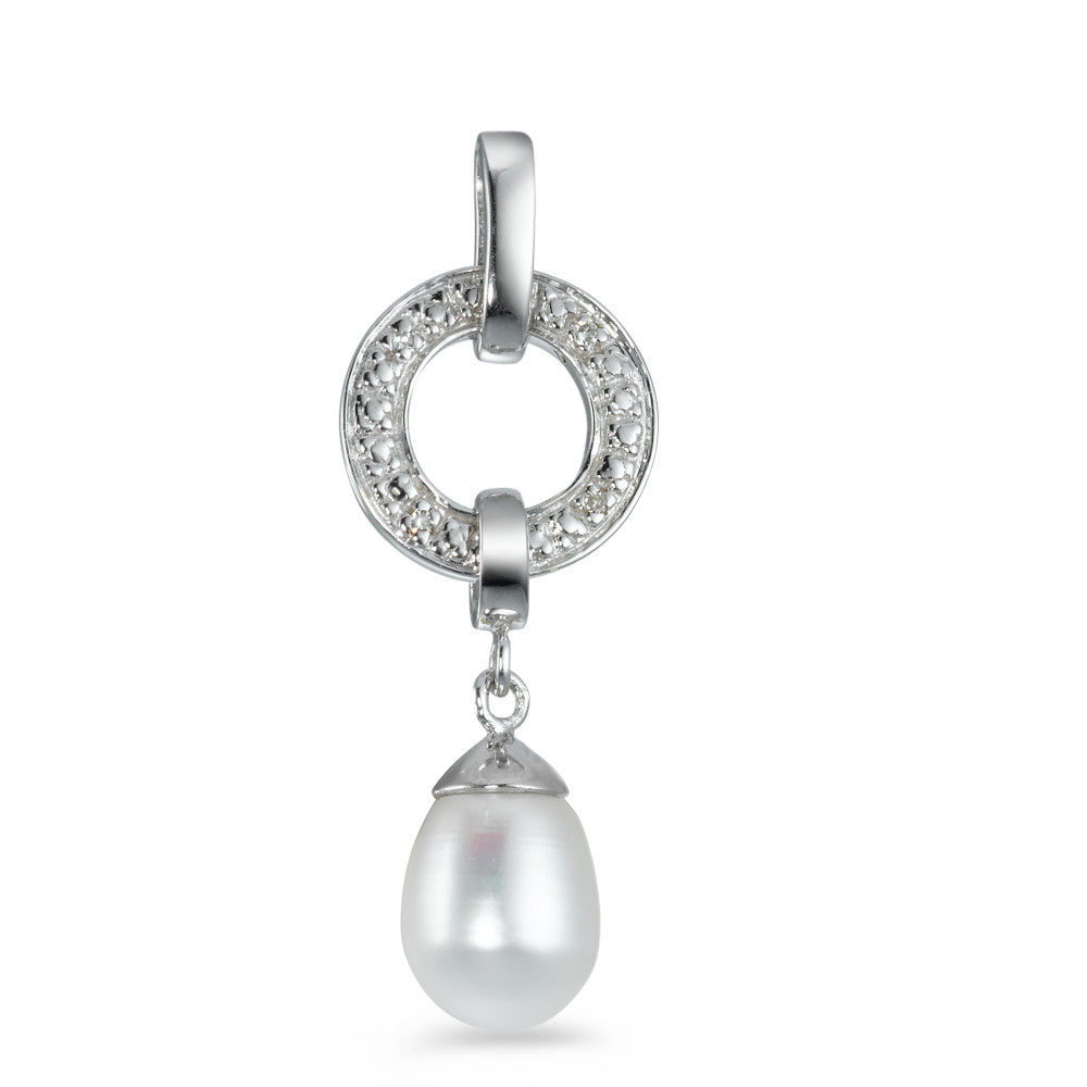 Pendant 18k White Gold Diamond 0.012 ct, 4 Stones, w-pi1 Freshwater pearl