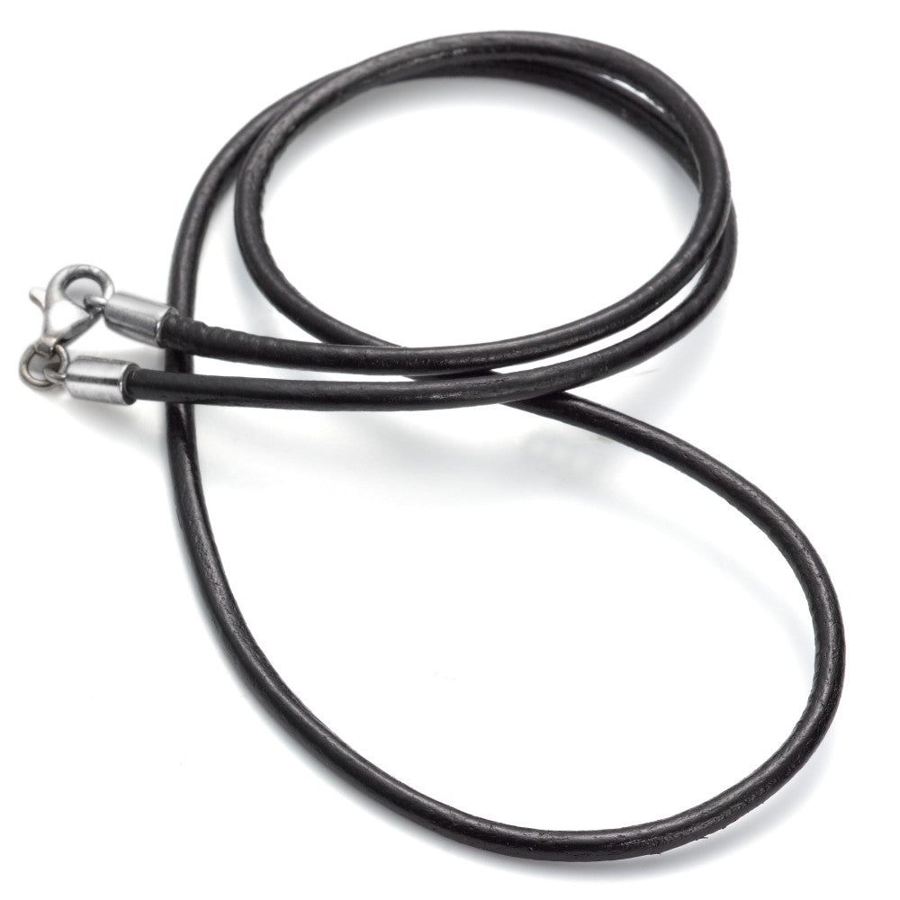 Cord necklace Silver, Leather Rhodium plated 42 cm Ø2 mm