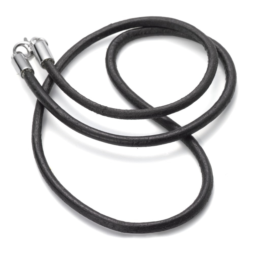 Cord necklace Leather, Silver Rhodium plated 45 cm