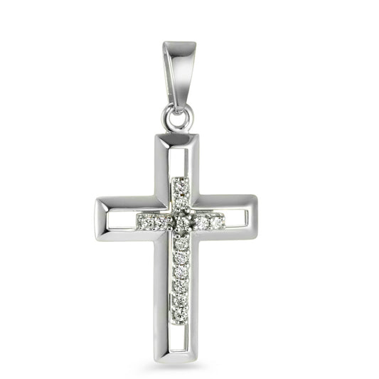 Pendant 18k White Gold Zirconia 13 Stones Cross