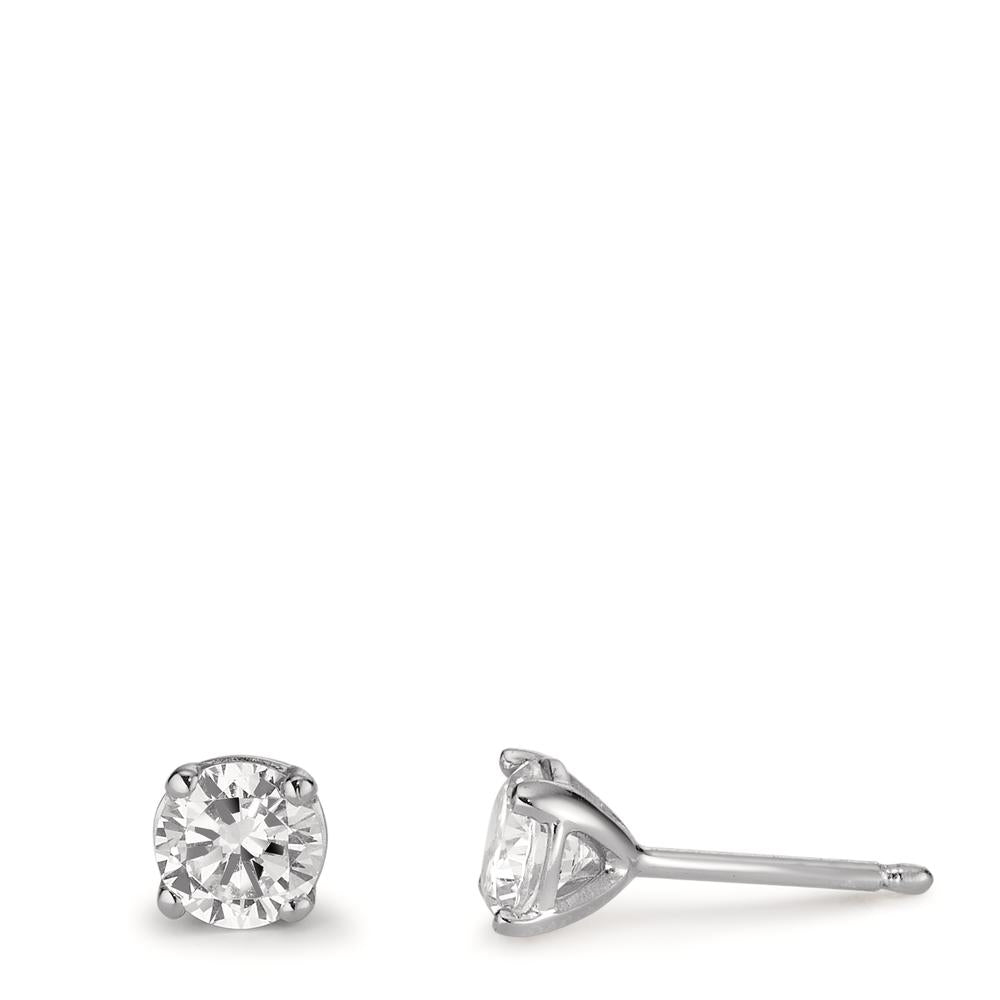 Stud earrings Silver Zirconia 2 Stones Rhodium plated Ø5 mm