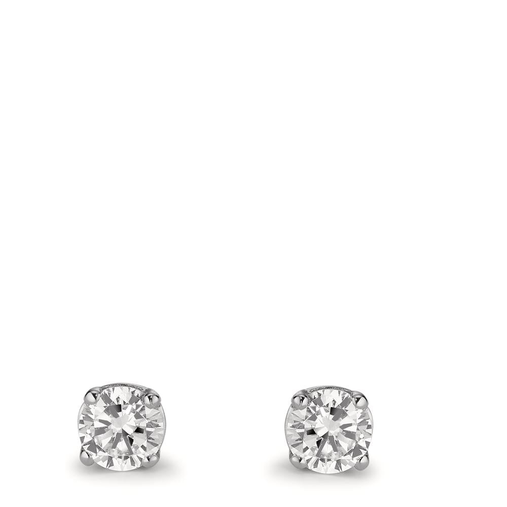 Stud earrings Silver Zirconia 2 Stones Rhodium plated Ø5 mm