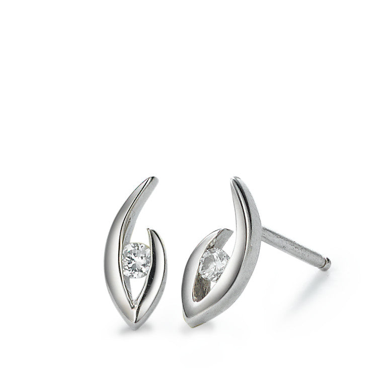 Stud earrings Silver Zirconia 2 Stones Rhodium plated