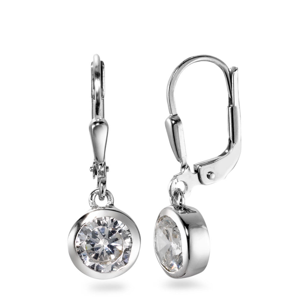 Drop Earrings Silver Zirconia 2 Stones, round Rhodium plated