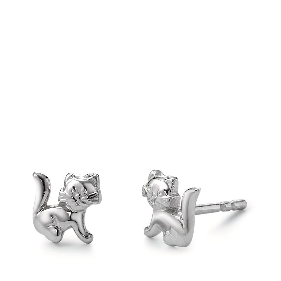 Stud earrings Silver Rhodium plated Cat