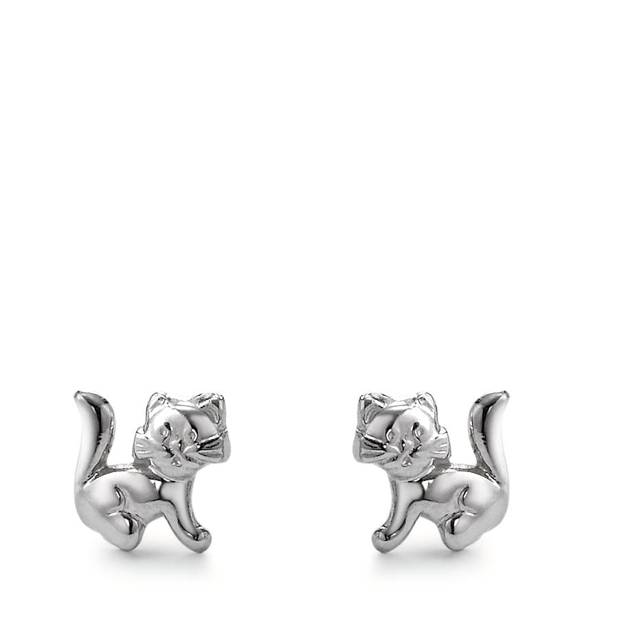 Stud earrings Silver Rhodium plated Cat