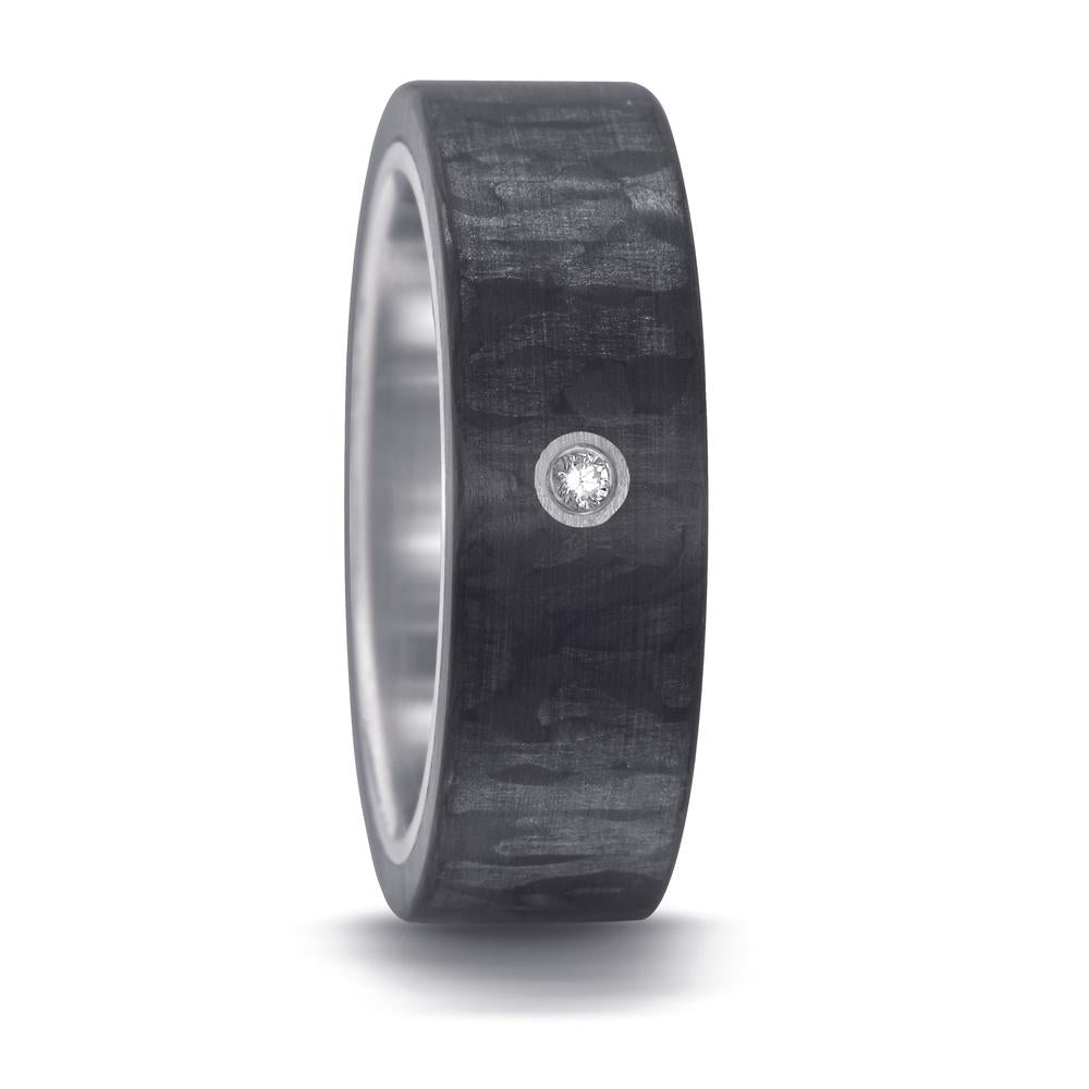 Ring Stainless steel, Carbon, Silver Diamond 0.03 ct, w-si