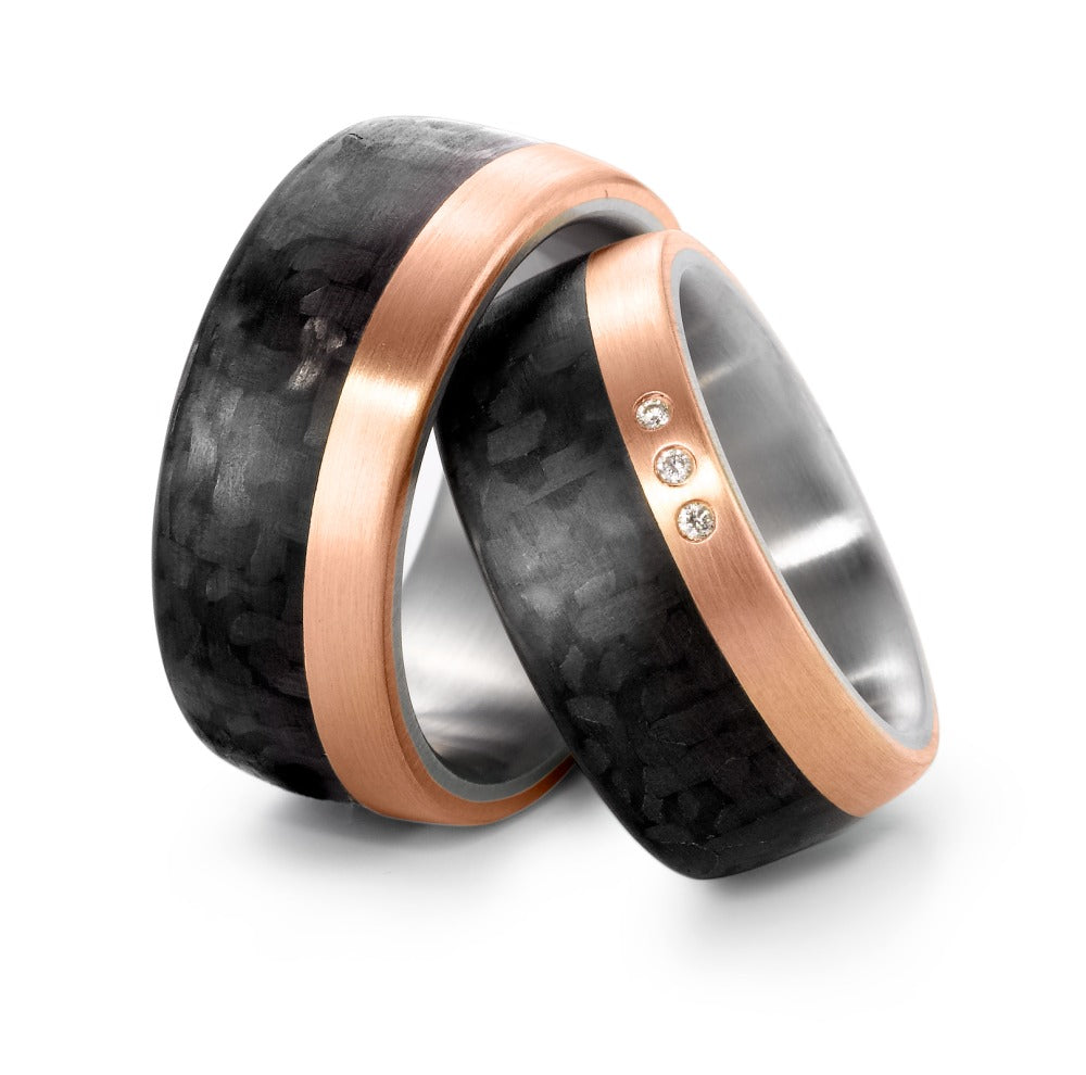 Wedding Ring Stainless steel, 18k Rose Gold, Carbon