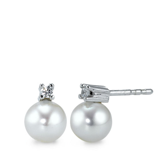 Stud earrings 9k White Gold Zirconia 2 Stones Freshwater pearl