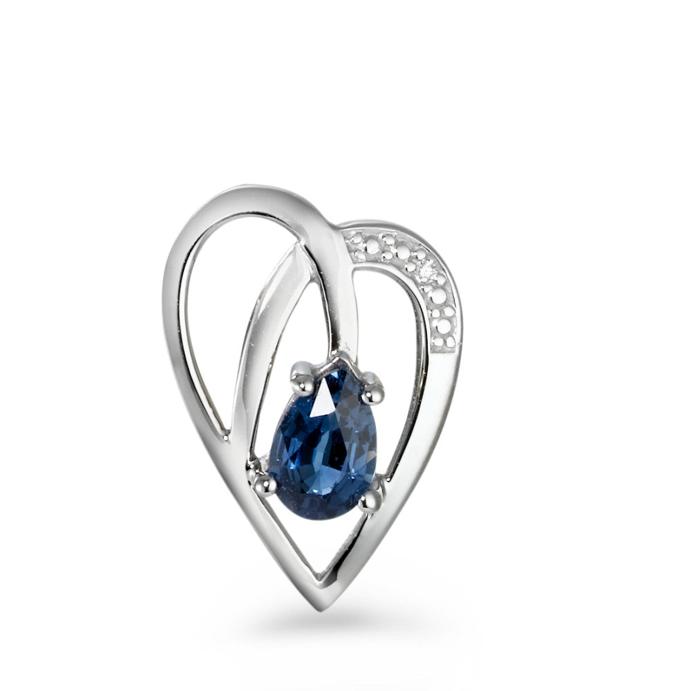 Pendant 9k White Gold Sapphire Blue, drops, Diamond White, 0.005 ct, w-si Heart