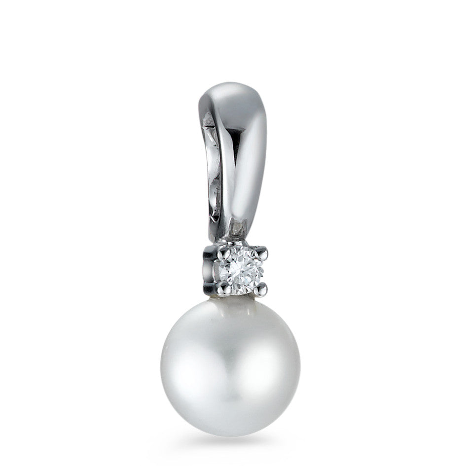 Pendant 18k White Gold Diamond 0.07 ct, w-si Freshwater pearl