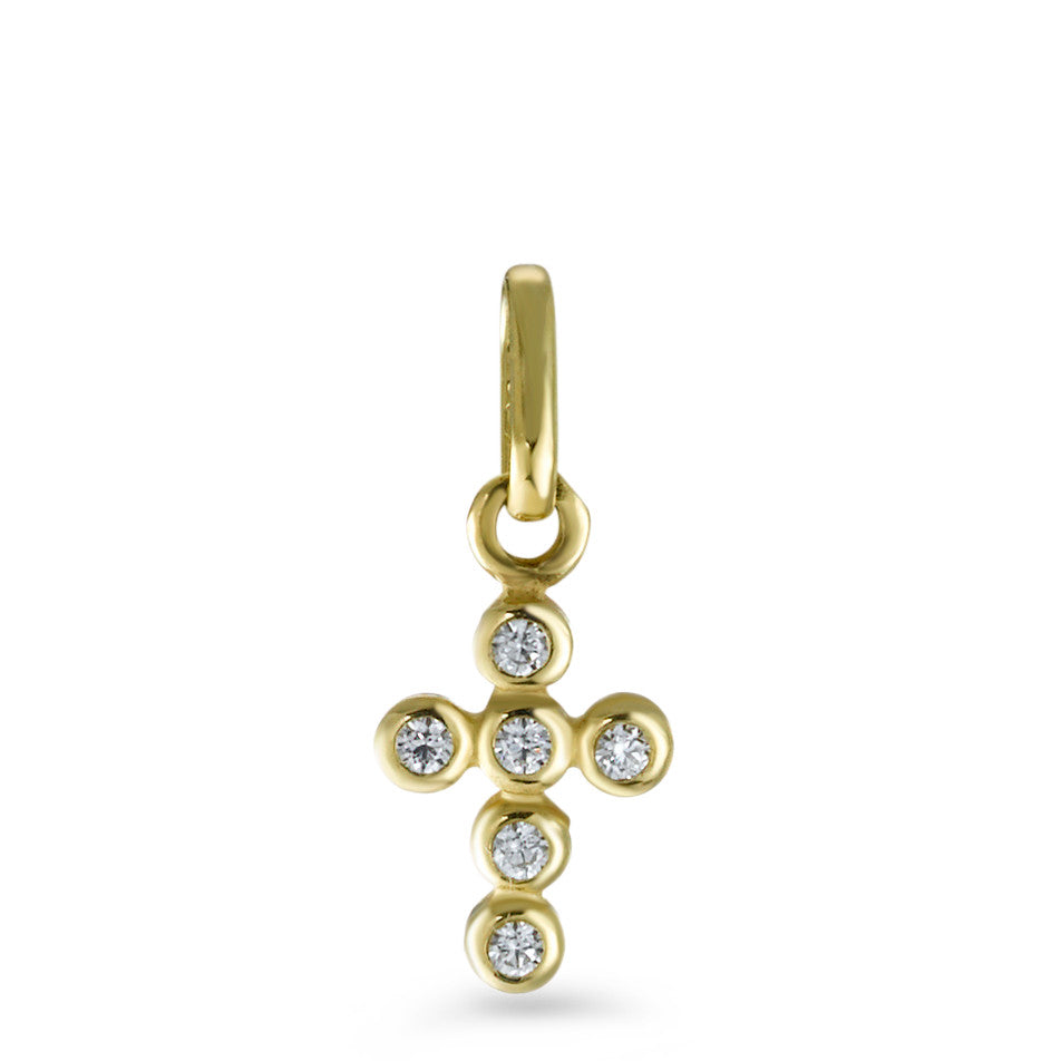 Pendant 18k Yellow Gold Zirconia 6 Stones Cross