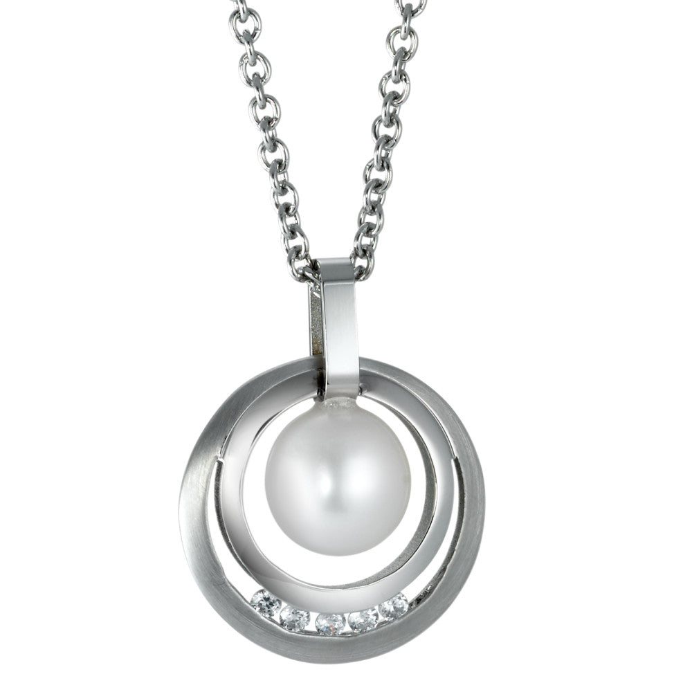 Necklace with pendant Stainless steel Freshwater pearl Ø17 mm