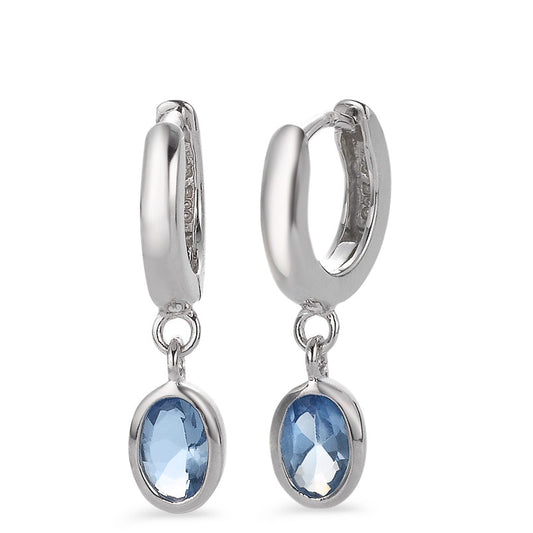 Hinged hoop Silver Zirconia Blue, 2 Stones Rhodium plated