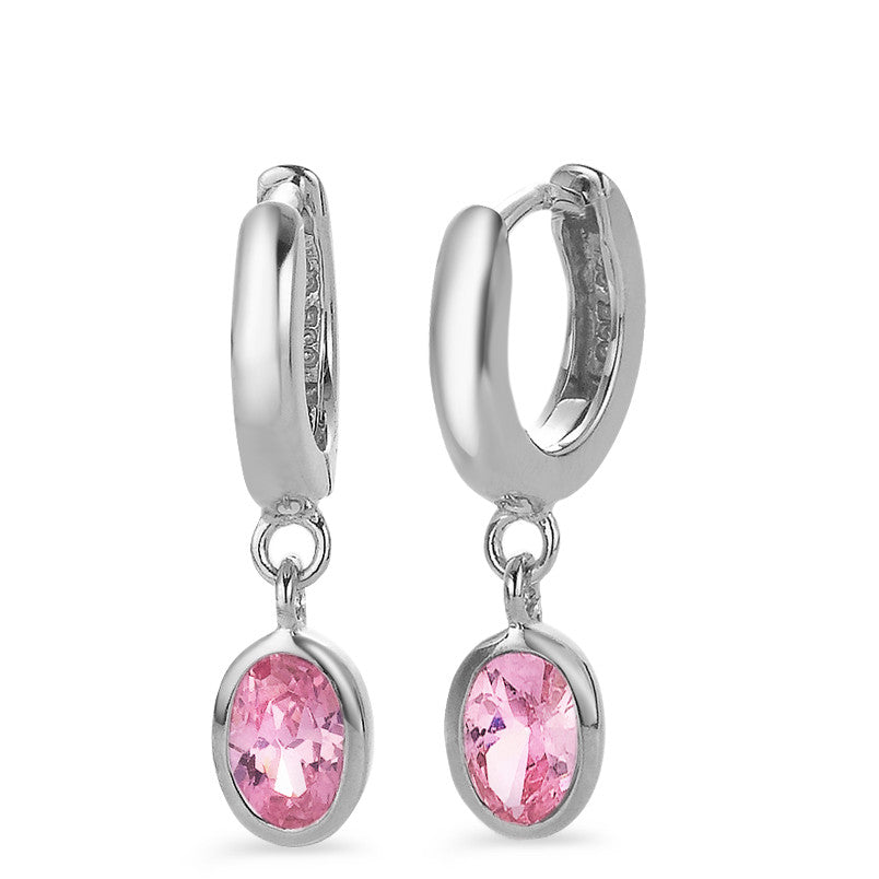 Hinged hoop Silver Zirconia Rose, 2 Stones Rhodium plated