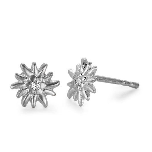 Stud earrings Silver Zirconia 2 Stones Rhodium plated Edelweiss Ø7 mm