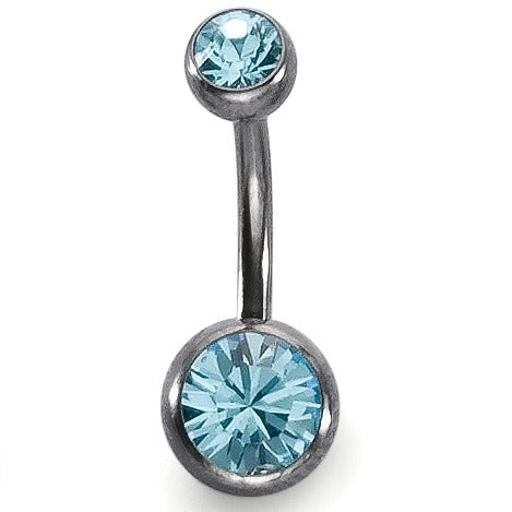 Navel piercing Titanium Crystal Aqua, 2 Stones