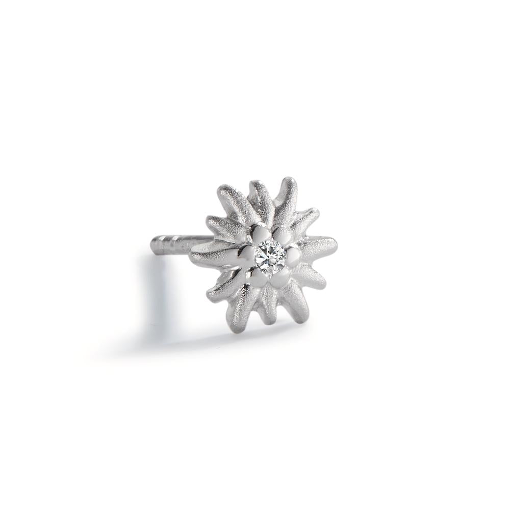 Single stud earring Silver Zirconia Rhodium plated Edelweiss Ø7 mm