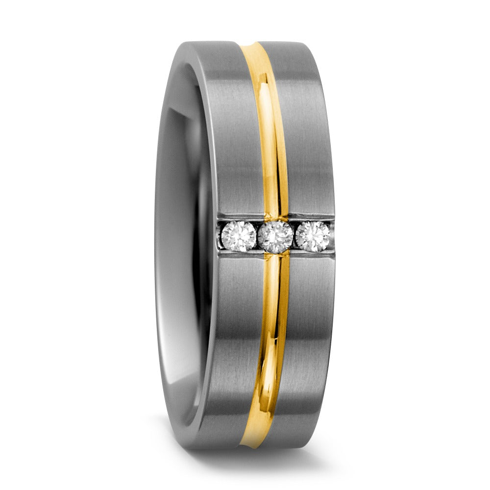 Wedding Ring Titanium, 18k Yellow Gold Diamond 0.06 ct, w-si