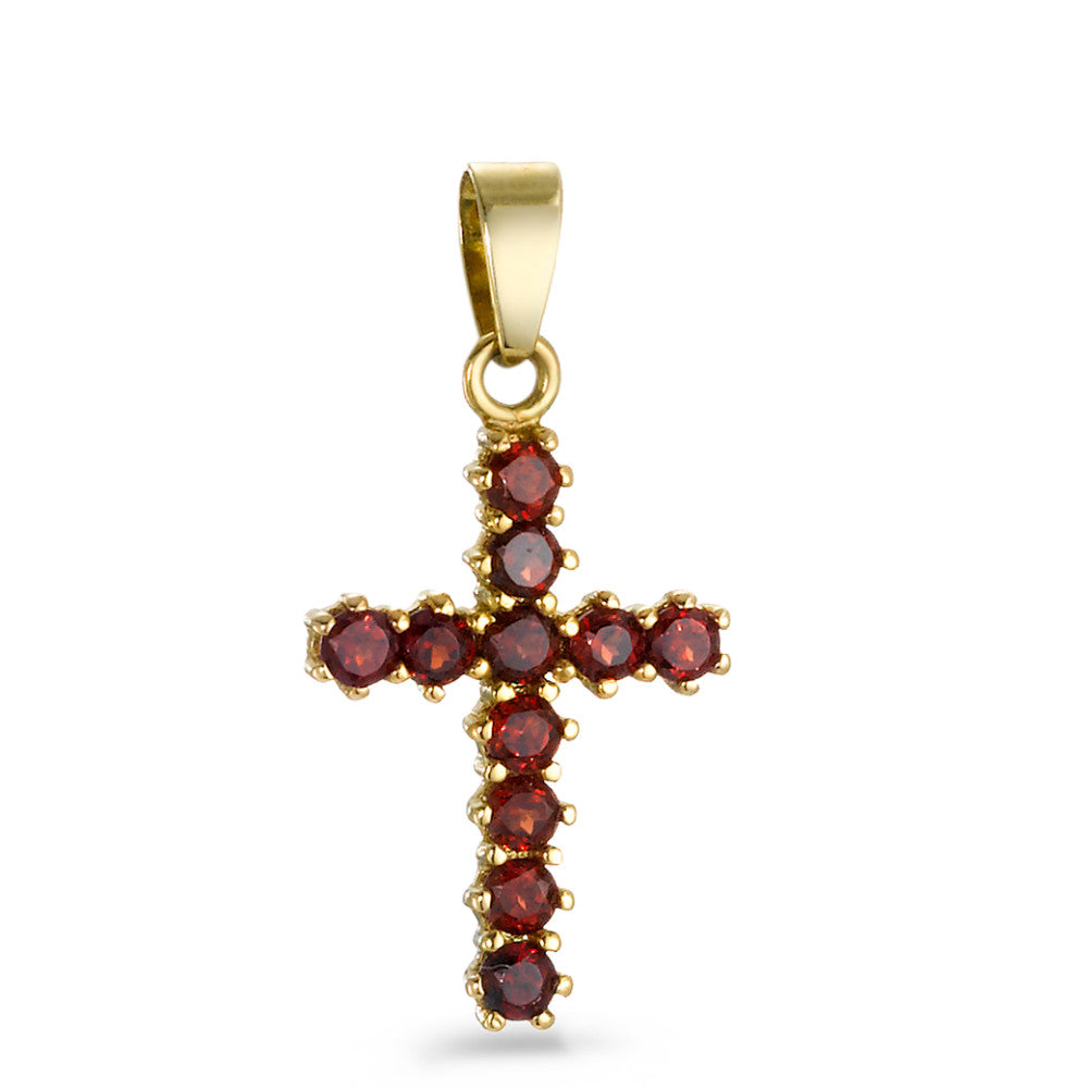 Pendant 18k Yellow Gold Garnet 11 Stones Cross