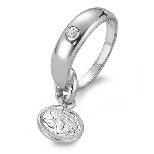 Christening ring Silver Zirconia Rhodium plated Guardian Angel Ø12 mm