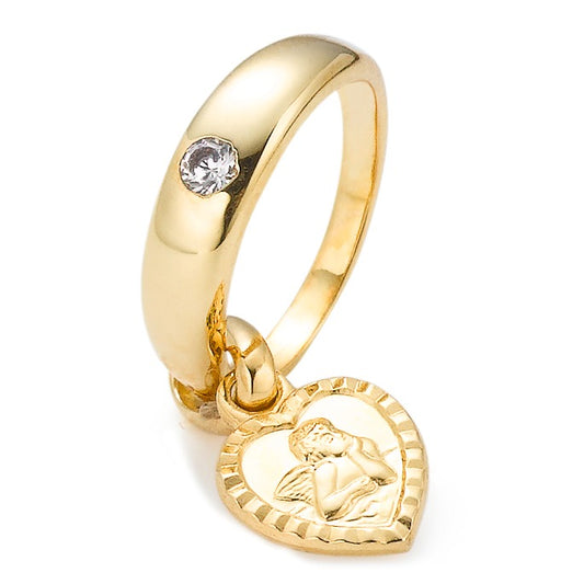 Christening ring 18k Yellow Gold Zirconia Guardian Angel Ø12 mm