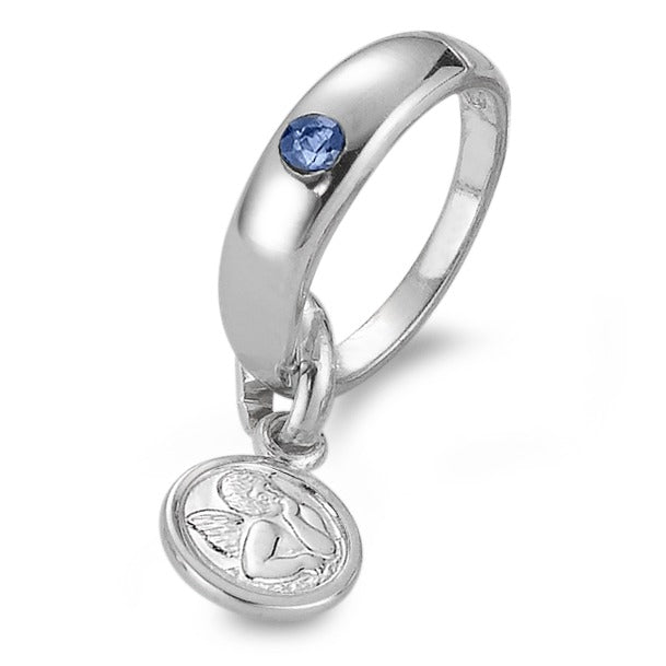 Christening ring Silver Sapphire Rhodium plated Guardian Angel Ø12 mm