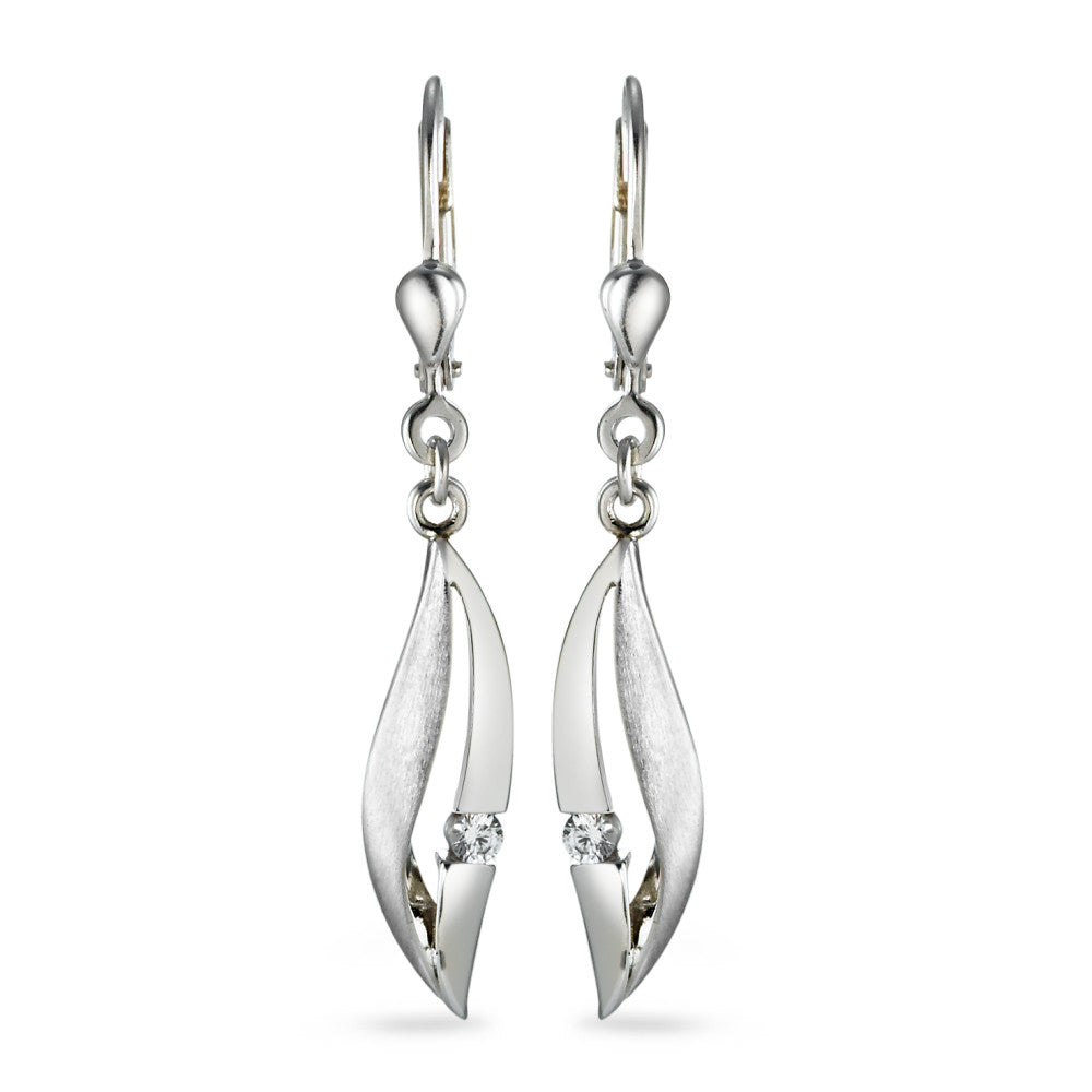 Drop Earrings Silver Zirconia 2 Stones Rhodium plated