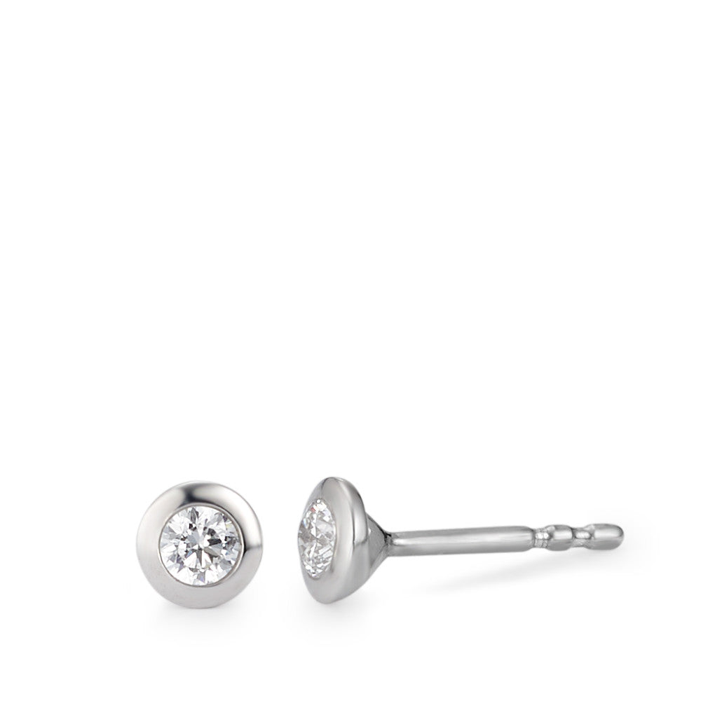 Stud earrings Silver Zirconia 2 Stones Rhodium plated Ø5 mm