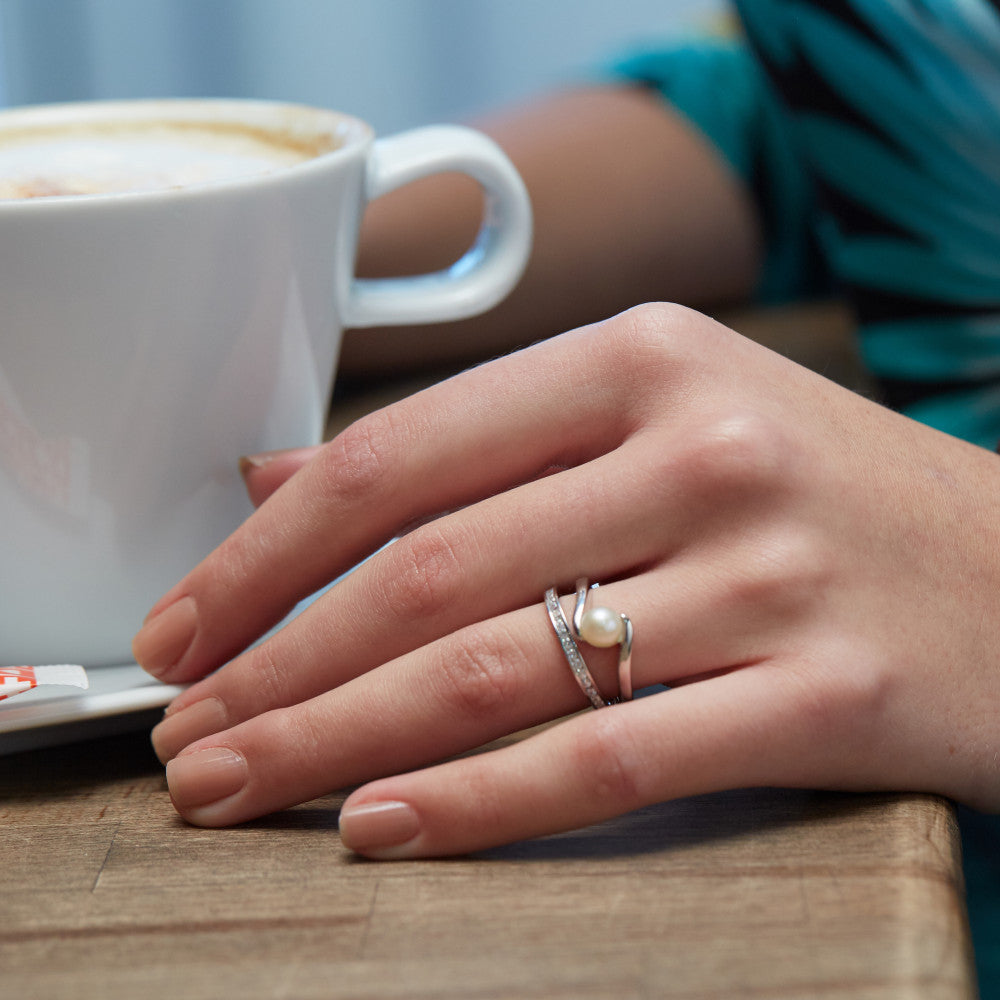 Memory ring Silver Zirconia White Rhodium plated