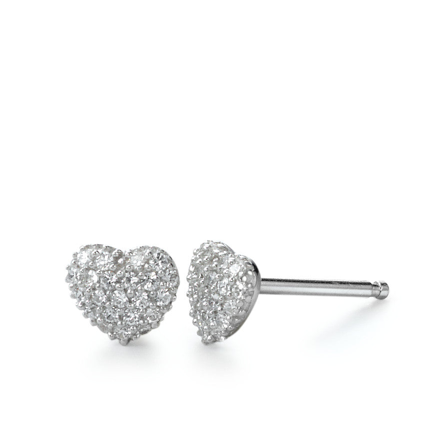 Stud earrings Silver Zirconia White Rhodium plated Heart