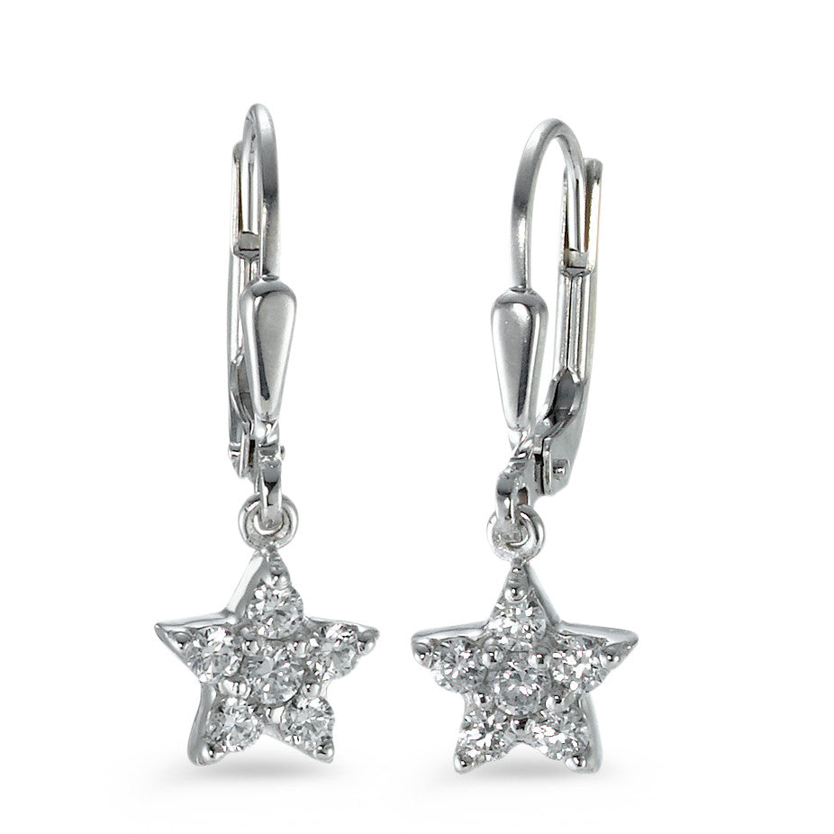 Drop Earrings Silver Zirconia White, 12 Stones Rhodium plated Star