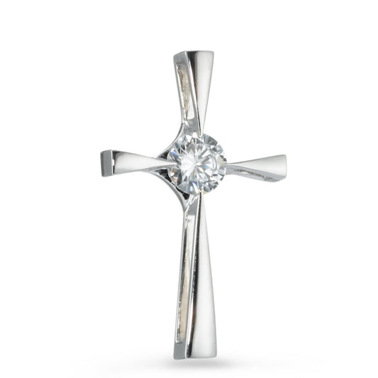 Pendant Silver Zirconia round, 4 mm Rhodium plated Cross