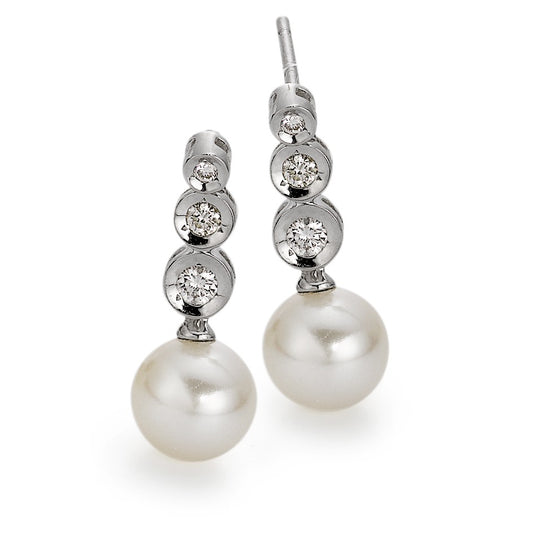 Drop Earrings 18k White Gold Diamond 0.17 ct, 6 Stones, w-si Freshwater pearl