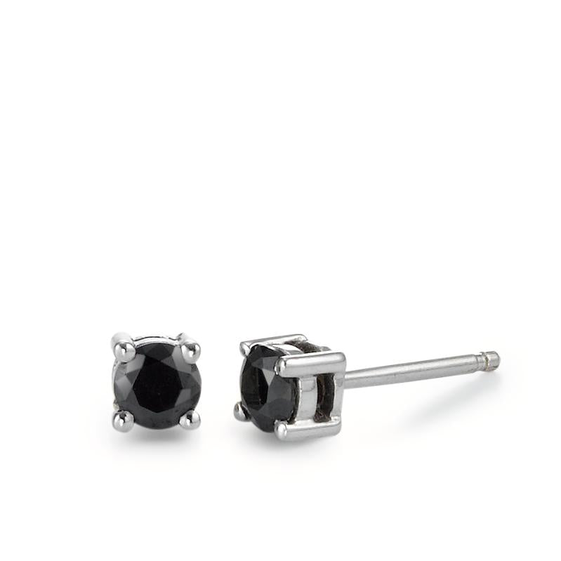 Stud earrings Silver Zirconia Black, 2 Stones Rhodium plated Ø4.5 mm