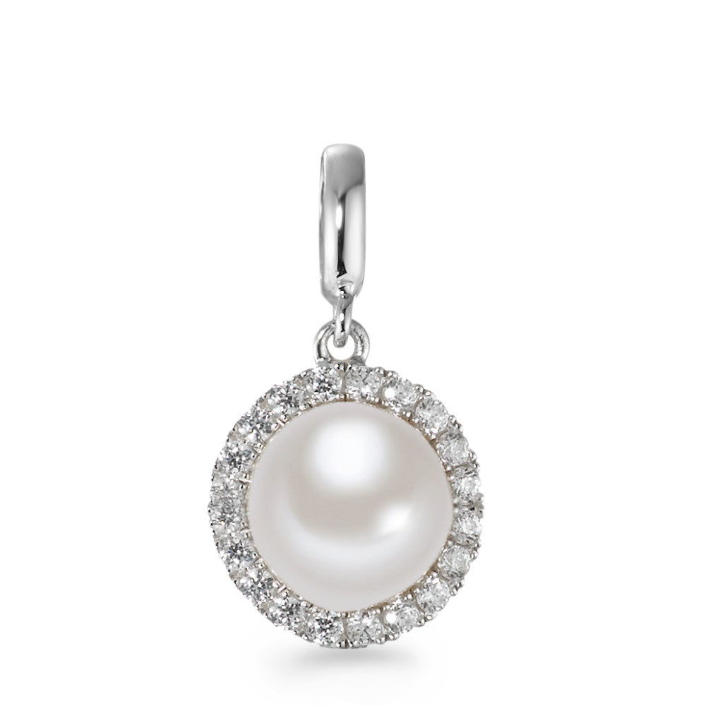 Pendant Silver Zirconia Rhodium plated Freshwater pearl