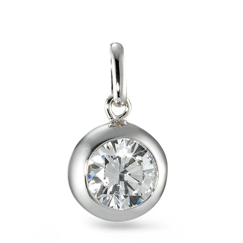 Pendant Silver Zirconia White, round, 6 mm Rhodium plated Ø9 mm