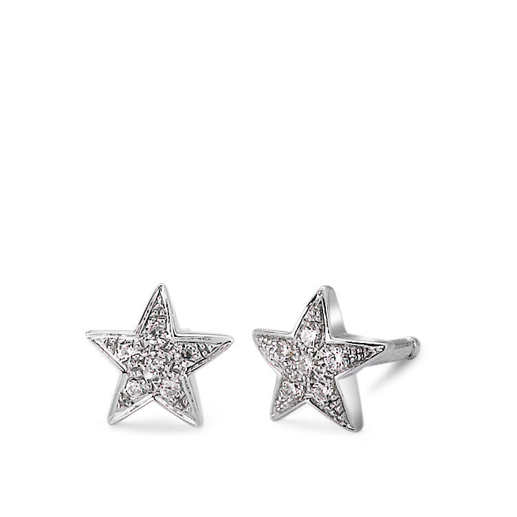 Stud earrings Silver Zirconia White, 12 Stones Rhodium plated Star Ø6 mm