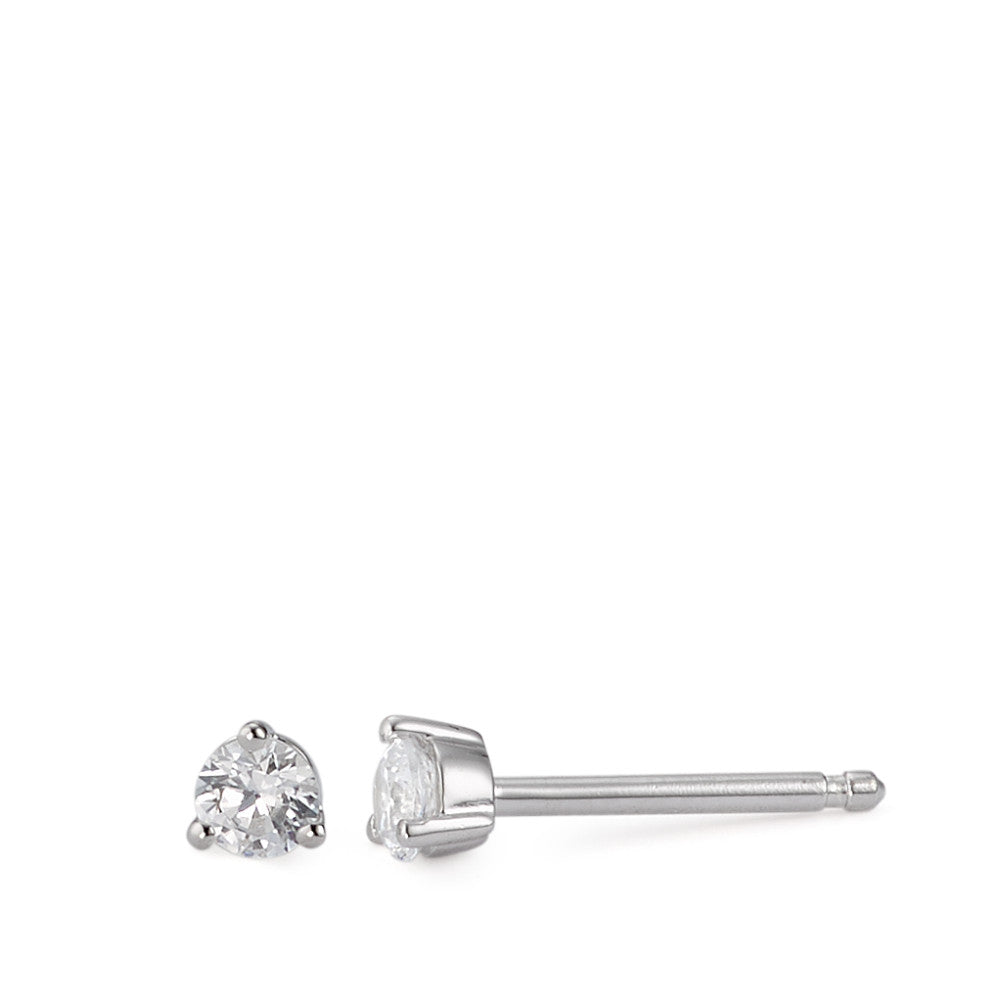 Stud earrings Silver Zirconia White, 2 Stones, round Rhodium plated Ø3 mm