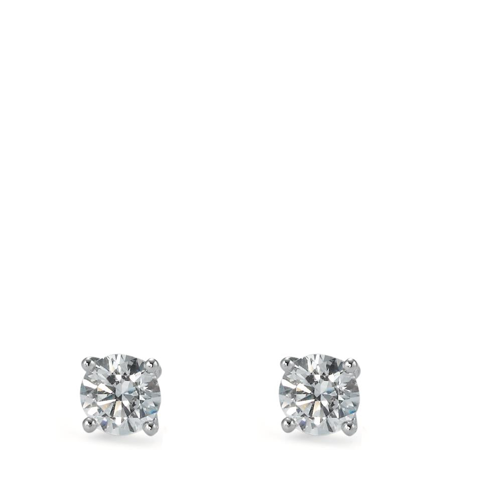 Stud earrings Silver Zirconia White, 2 Stones, round Rhodium plated Ø5 mm