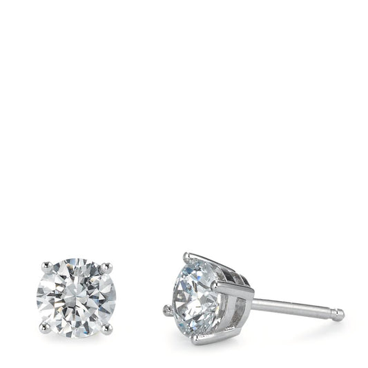 Stud earrings Silver Zirconia White, 2 Stones, round Rhodium plated Ø6 mm