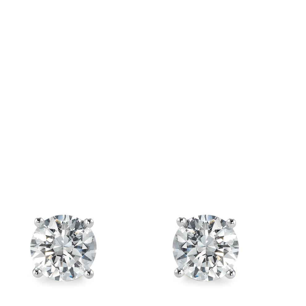 Stud earrings Silver Zirconia White, 2 Stones, round Rhodium plated Ø6 mm