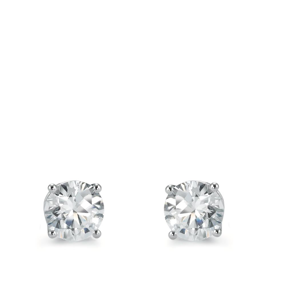 Stud earrings Silver Zirconia White, 2 Stones, round Rhodium plated Ø6.5 mm