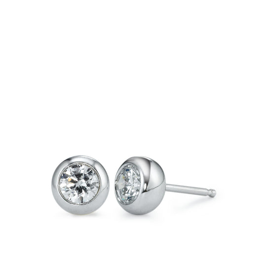 Stud earrings Silver Zirconia White, 2 Stones, round, 5 mm Rhodium plated Ø7 mm