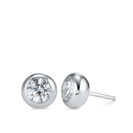 Stud earrings Silver Zirconia White, 2 Stones, round, 6 mm Rhodium plated Ø9 mm