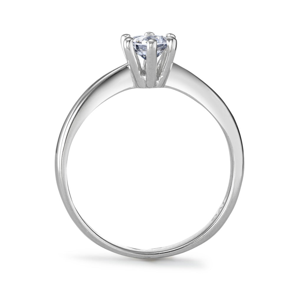 Solitaire ring Silver Zirconia White, round, 6 mm Rhodium plated