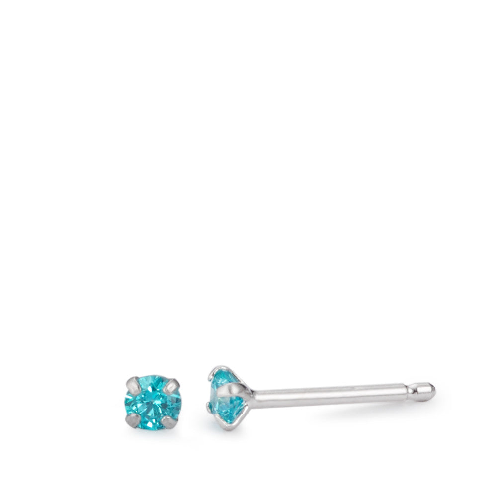 Stud earrings Silver Zirconia Green, round Rhodium plated Ø3 mm