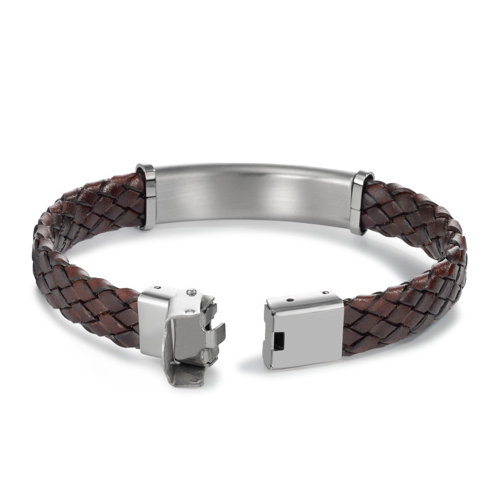 Engravable bracelet Stainless steel, Leather 21 cm